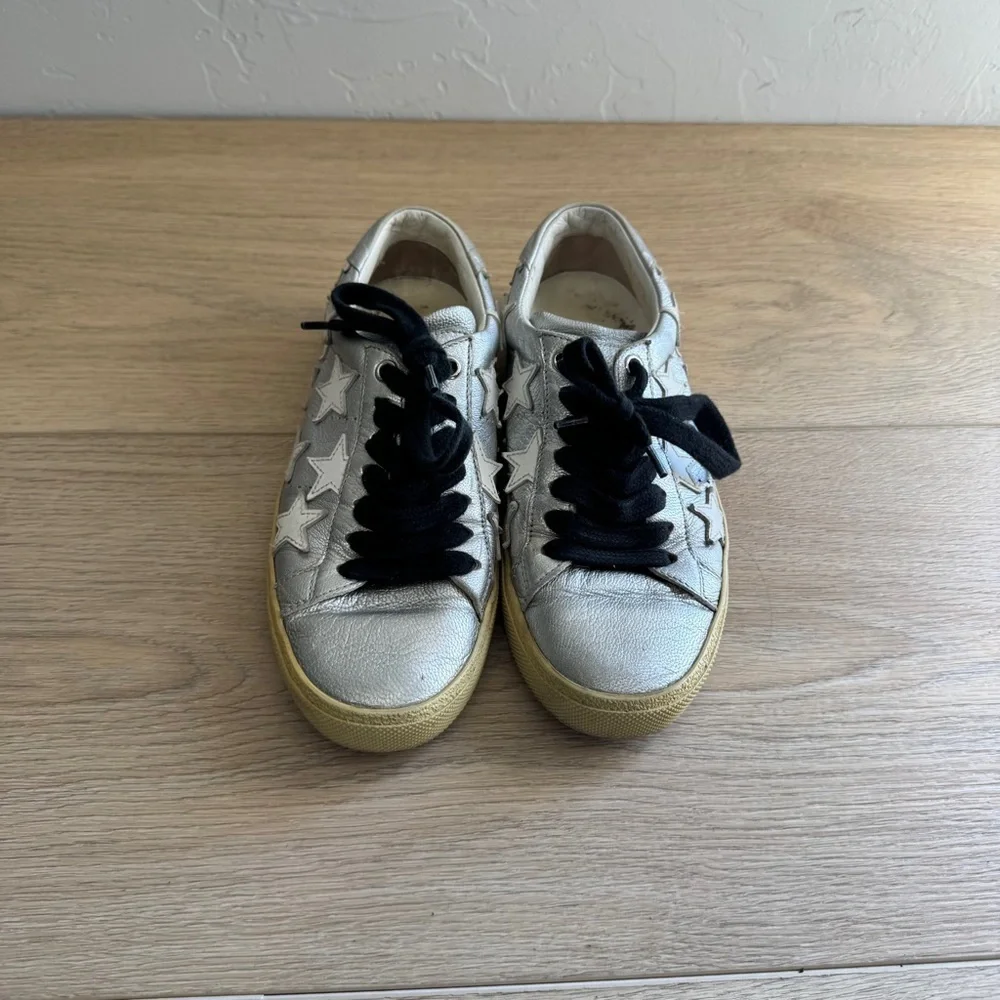 Saint Laurent shiny silver star sneakers